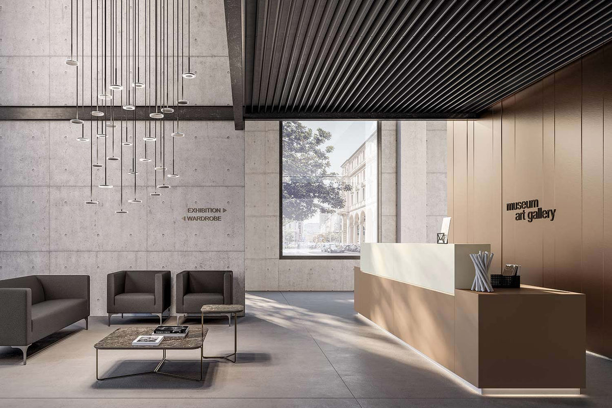 Z1 receptiebalie in houtdecor in een lobby