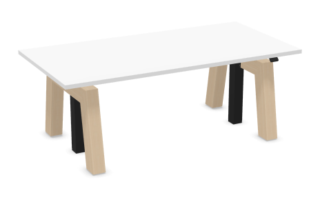Max Hybrid Single elektrisch bureau met wit blad op houten poten