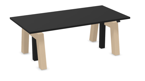 Max Hybrid Single elektrisch bureau met zwart blad op houten poten