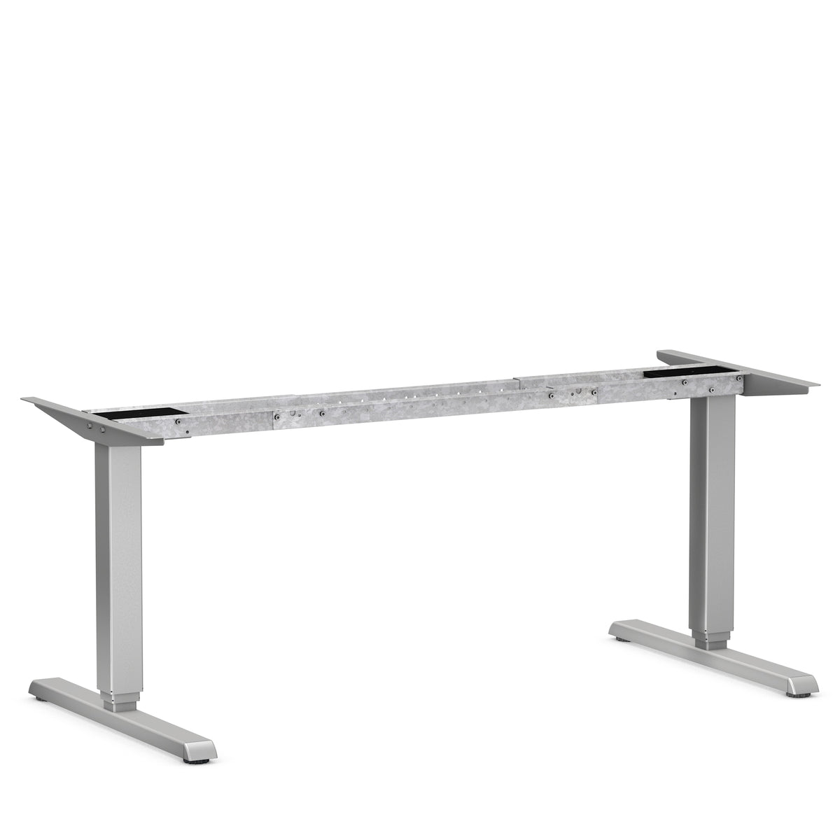 Onderstel van elektrisch zit-sta bureau SF 400 in aluminiumkleur, T-poten met dwarsligger en zonder blad