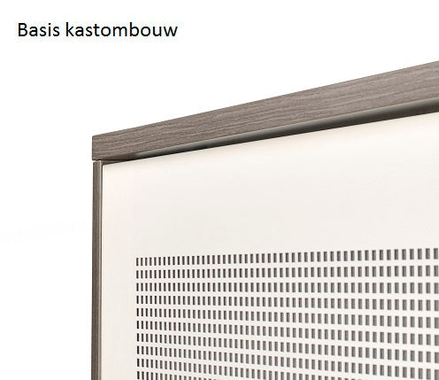 Detail van de melamine ombouw rondom het kastblad
