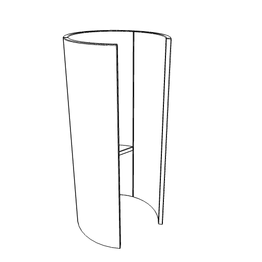 Telefooncel staand, lijntekening van gebogen wandelement
