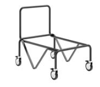 Transporttrolley voor Artesia stoelen: zwart metalen frame met duwbeugel op vier zwenkwielen