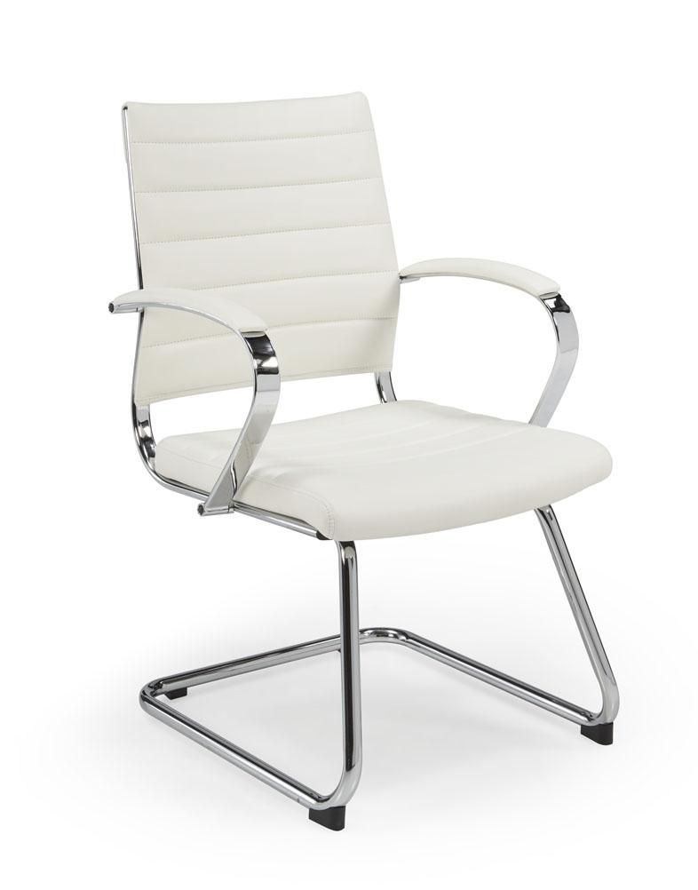 Vergaderstoel Dalhia in wit leder met chromen sledeframe