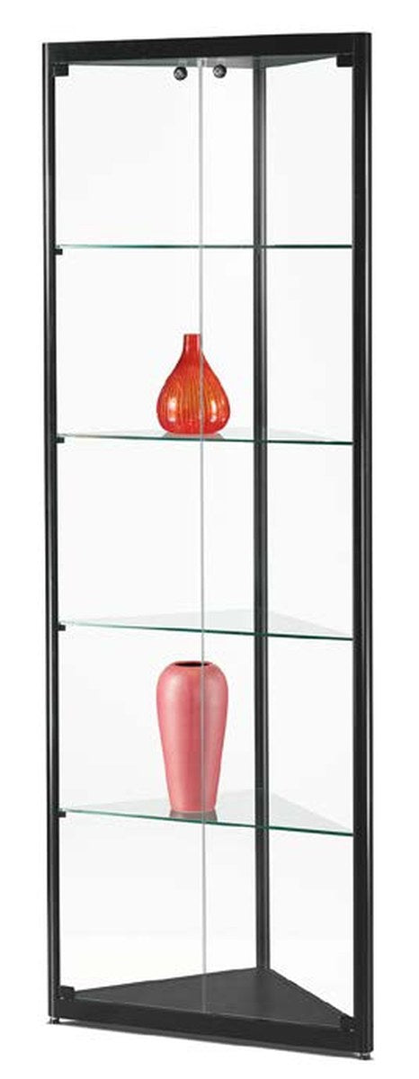 Hoekvitrine van 50 cm in zwart met glazen draaideur