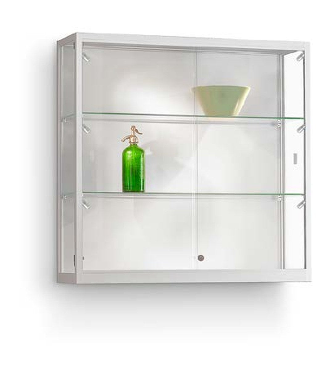 Wandvitrine van 100 cm breed in zilver met verstelbare LED-spots
