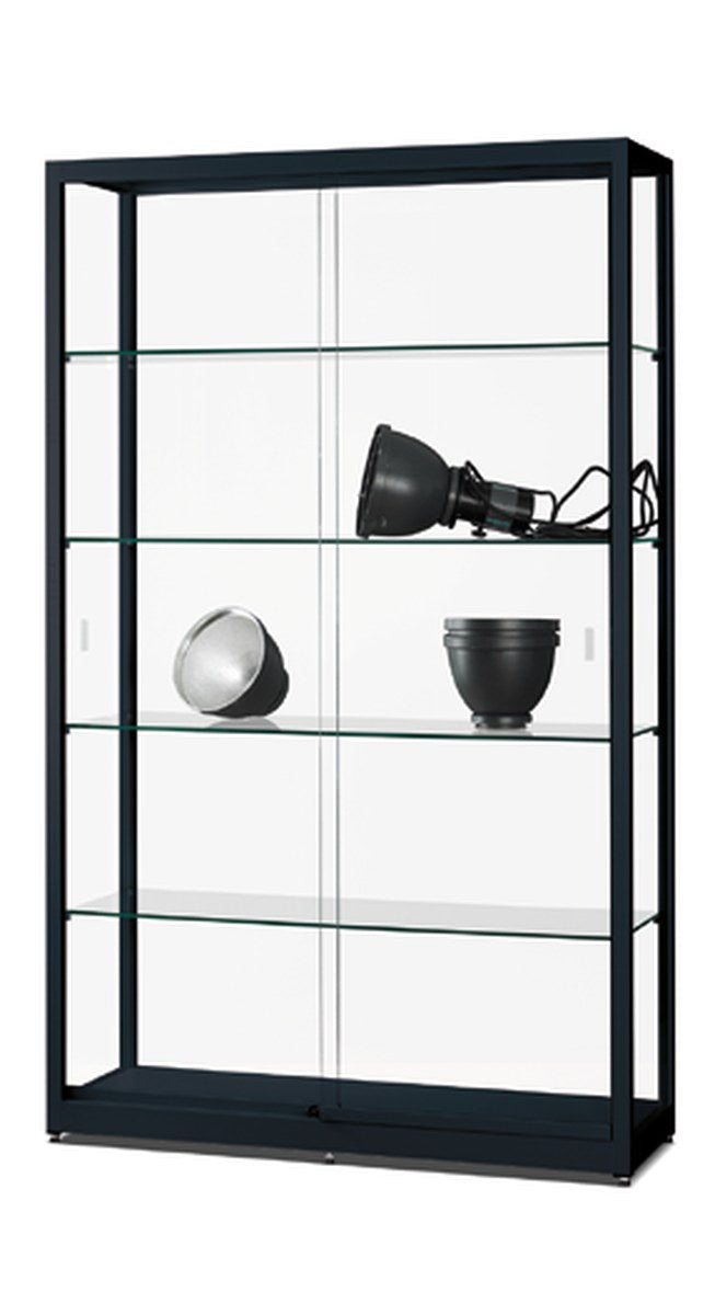 Vitrinekast met schuifdeuren, 120 cm breed in zwart
