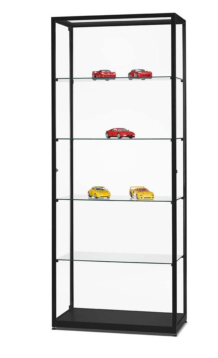 Vitrinekast van 80 cm breed in zwart met glazen draaideur