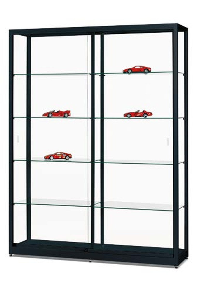 Vitrinekast met schuifdeuren, 150 cm breed in zwart