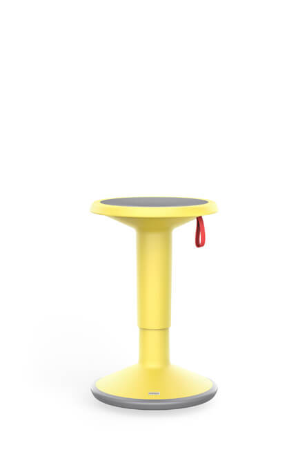 Interstuhl UPis1 100U werkkruk in Fresh Yellow, met donkergrijze zitting en rode treklus
