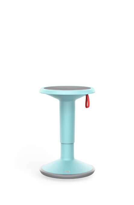 Interstuhl UPis1 100U werkkruk in Ice blue, met donkergrijze zitting en rode treklus