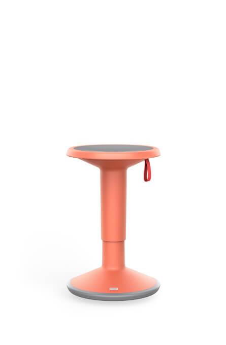 Interstuhl UPis1 100U werkkruk in Soft red, met donkergrijze zitting, rode treklus en afgeronde voet