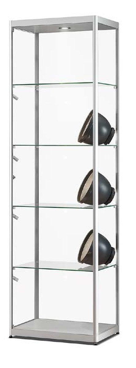 Vitrinekast van 60 cm met LED-spots op klikrail in zilver