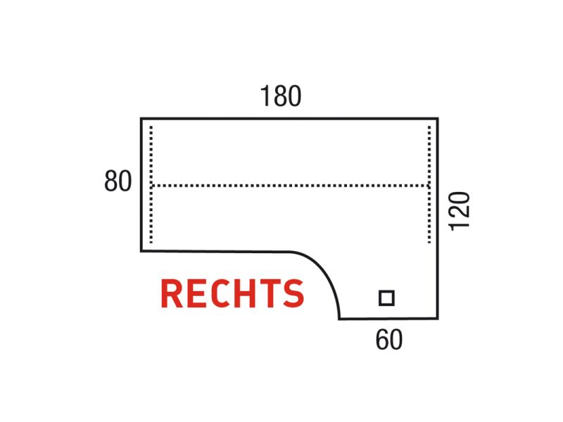 Maattekening van het wing-blad in de rechtsuitvoering met de maten 180, 120, 80 en 60