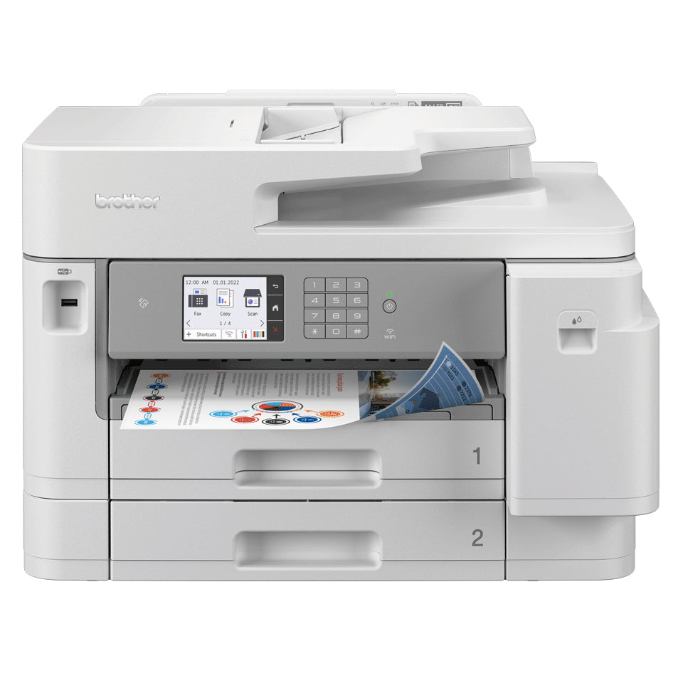 Brother MFC-J5955DW all-in-one inkjetprinter met documentinvoer bovenop, bedieningsscherm en twee papierladen