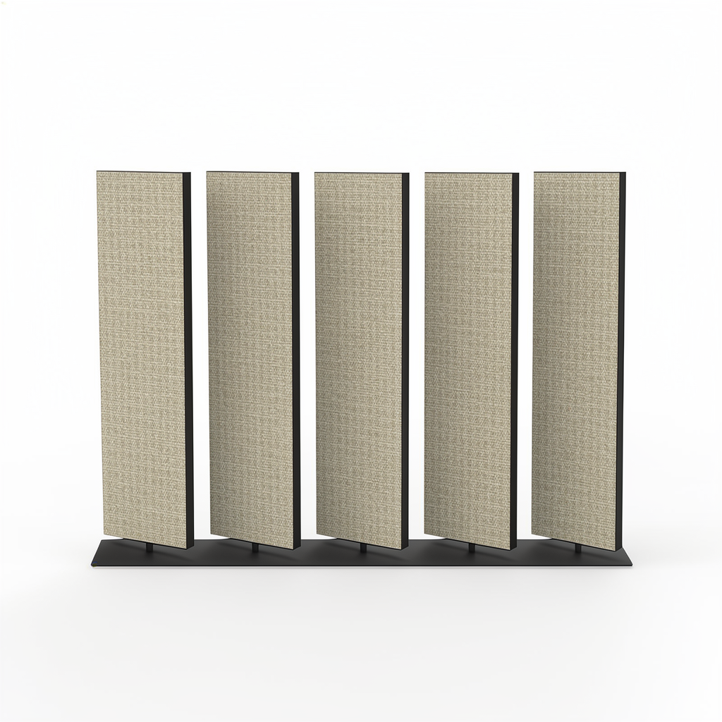 Lamellen divider Large met vijf beige lamellen, vooraanzicht met gesloten lamellen