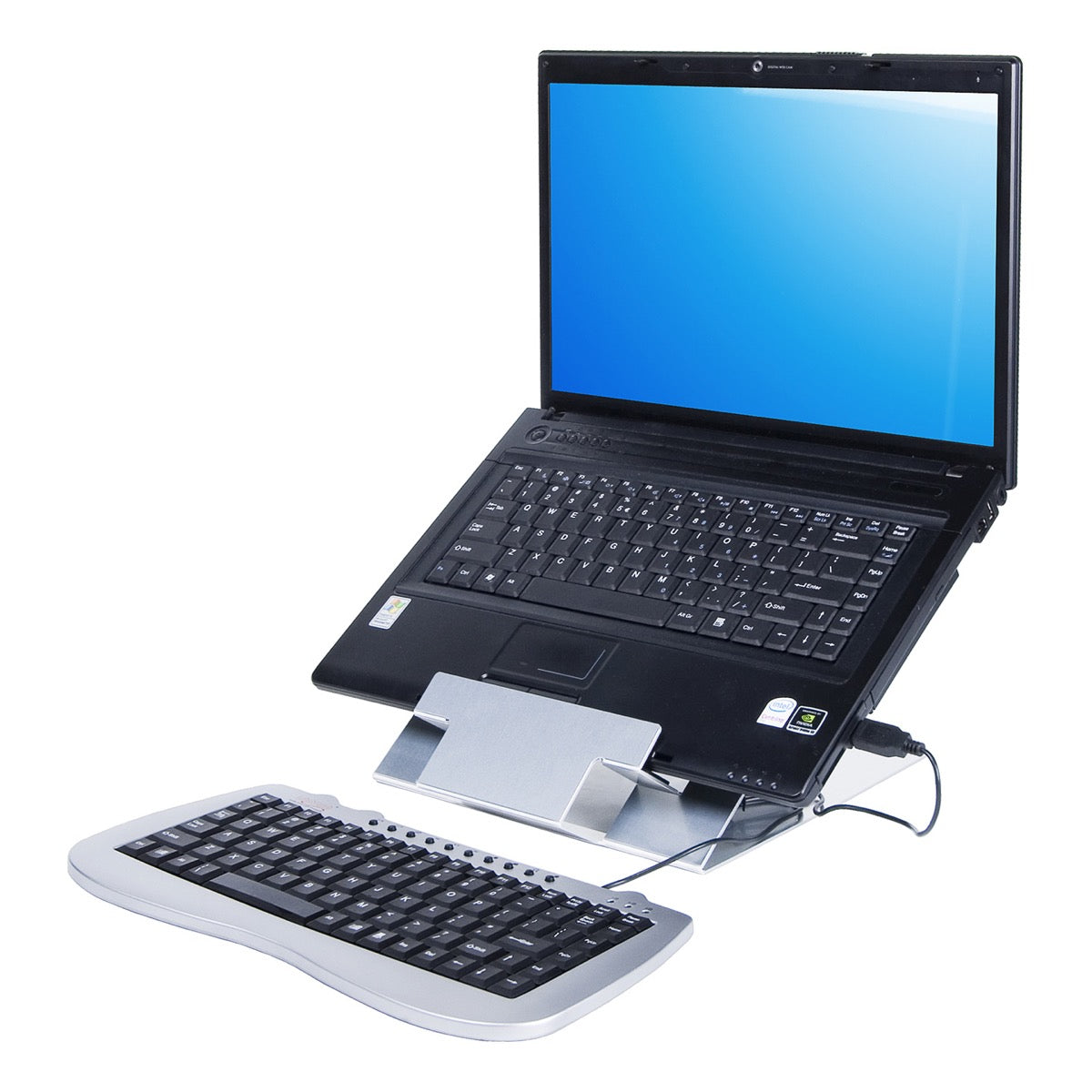 Laptop op verstelbare laptophouder BN388 met los toetsenbord