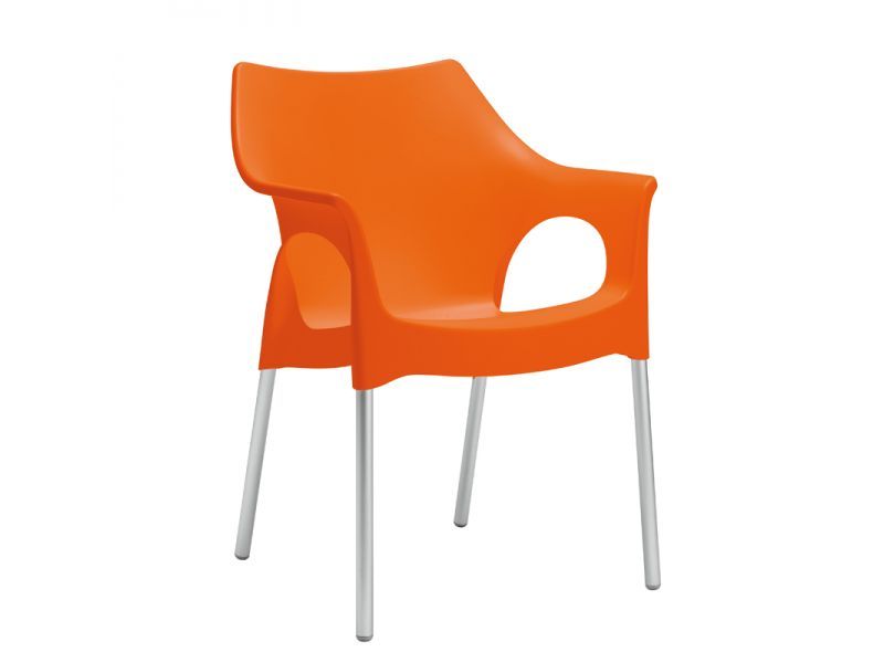 Kantinestoel Ola in oranje met aluminium poten
