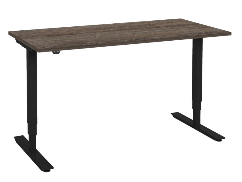 Elektrisch zit-sta bureau Supra 2 met blad in donker eikendecor op een zwart T-frame