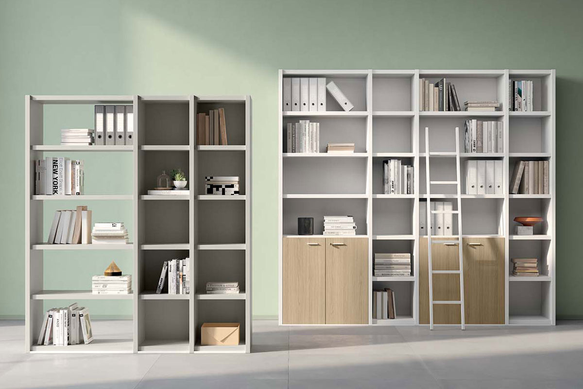 Q4 Libreria boekenkasten in wit en houtdecor