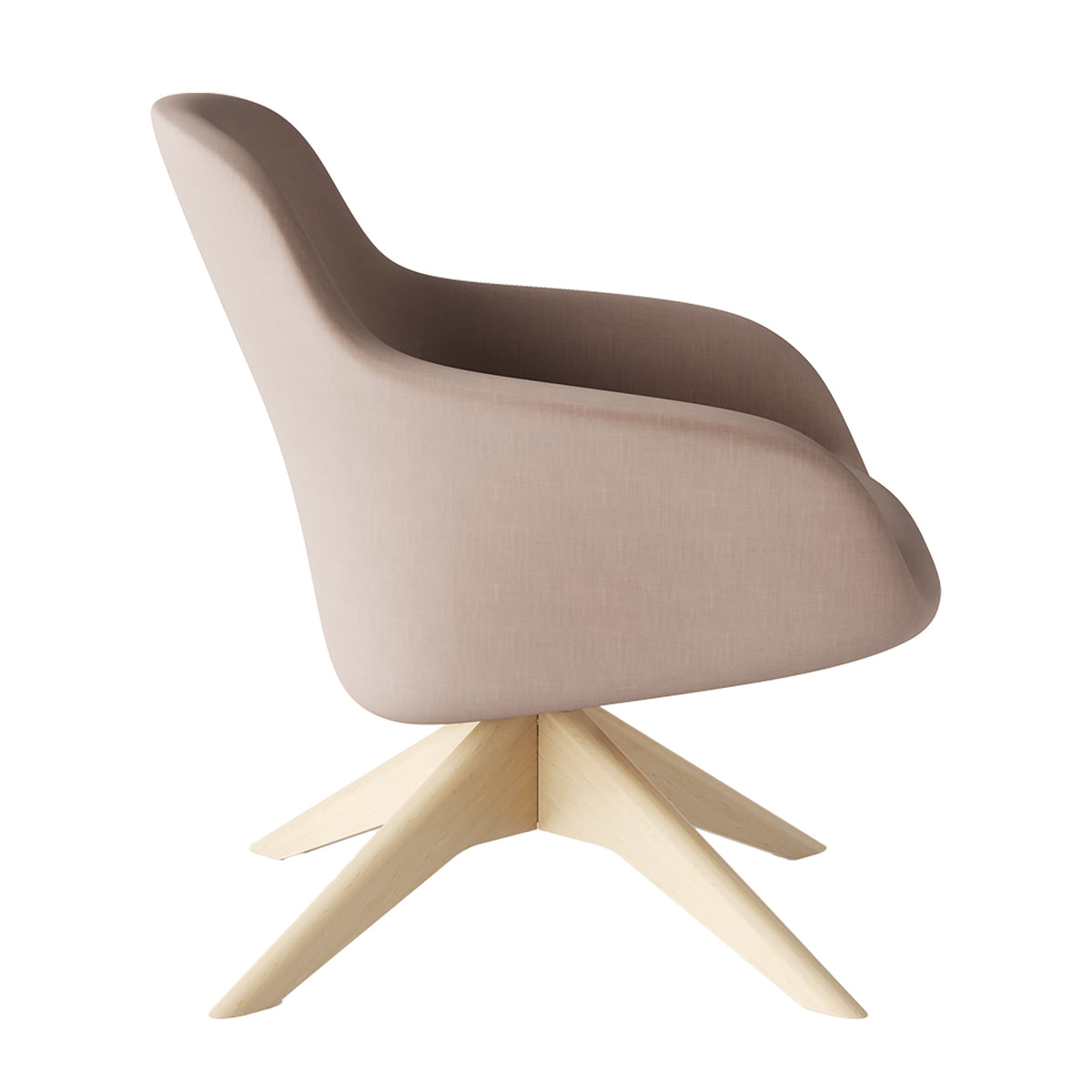 Baila Lounge Low in beige op een houten kruisvoet, van opzij