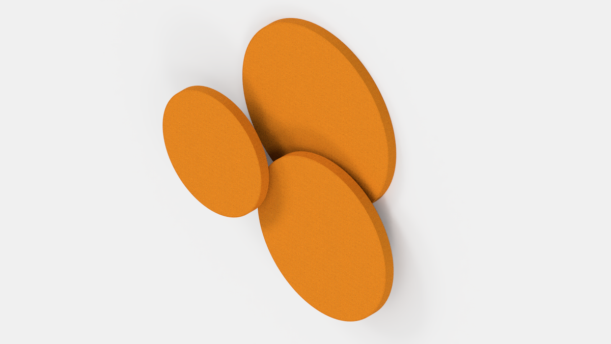 Set van drie CIRA akoestische panelen in oranje, van bovenaf