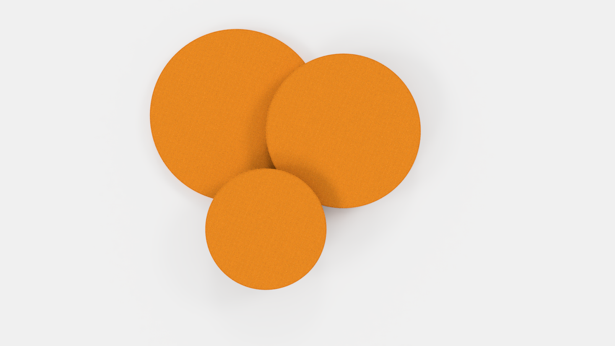 Set van drie CIRA akoestische panelen in oranje, van voren