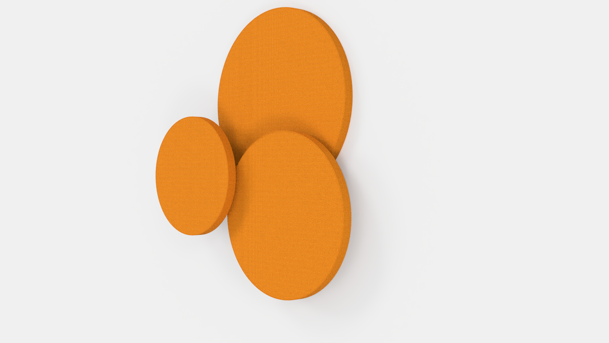 Set van drie CIRA akoestische panelen in oranje, van opzij