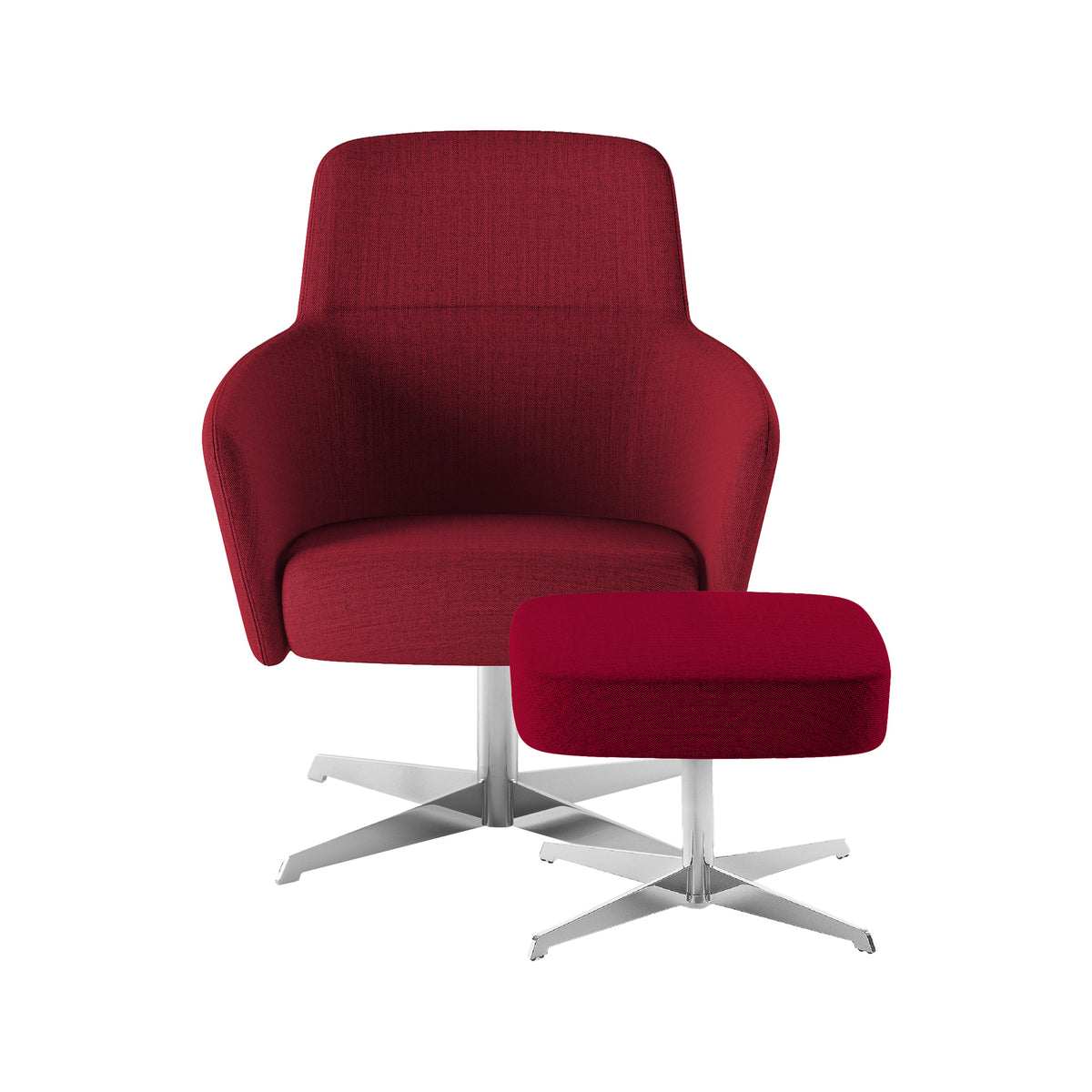 Calypso fauteuil in bordeaux met voetenbank op een kruisvoet