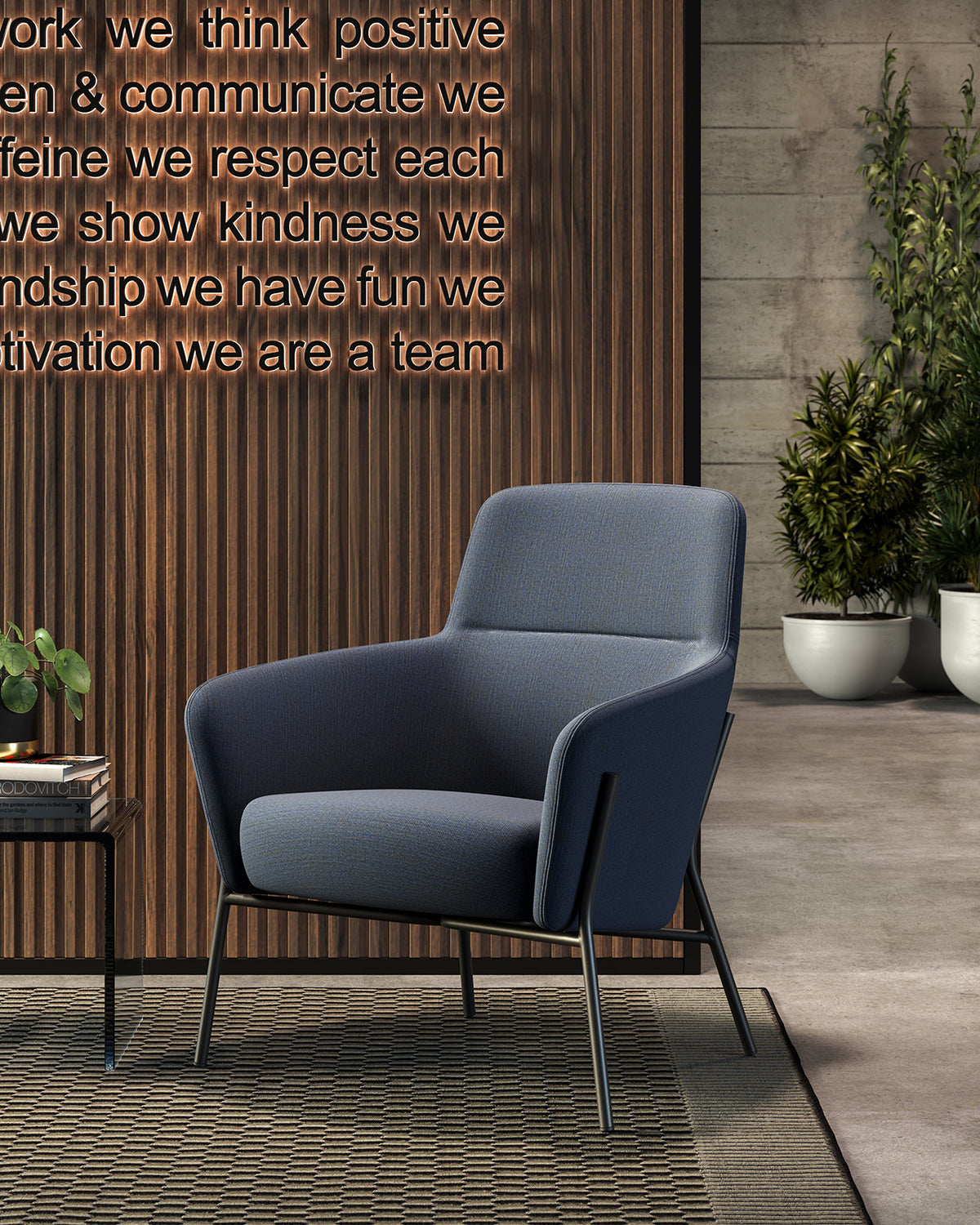 Calypso fauteuil in donkerblauw in een lounge