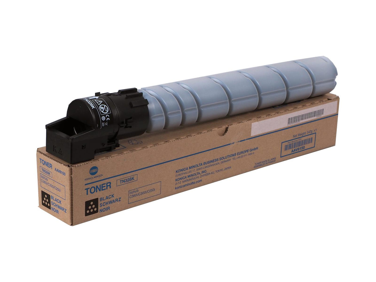 Konica Minolta TN-328K tonercartridge zwart, voor de verpakkingsdoos gelegd