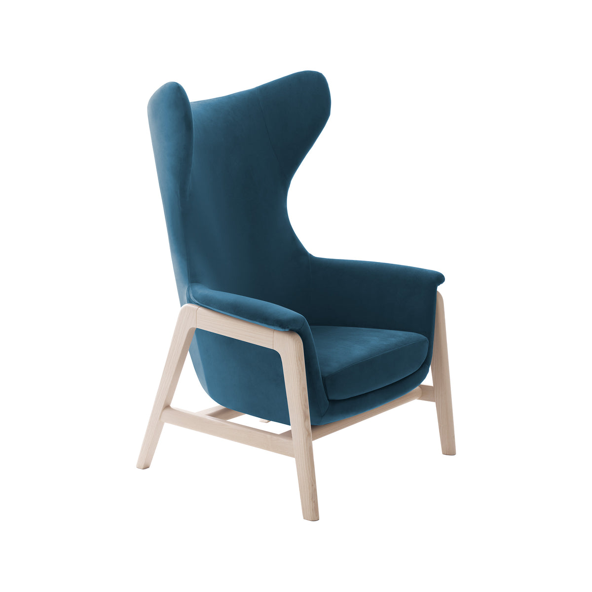 Merengue fauteuil in blauw op een houten frame