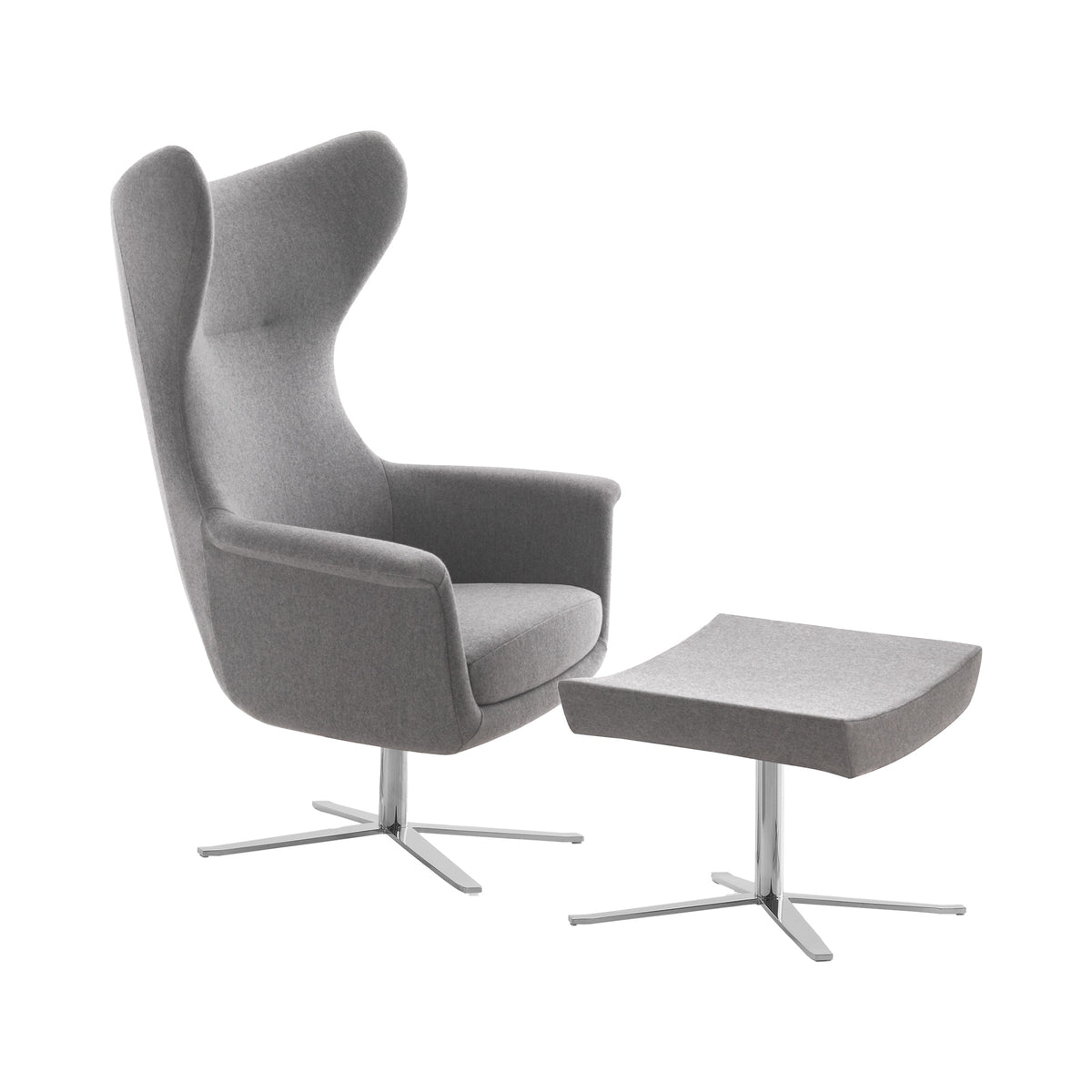 Merengue fauteuil in grijs met voetenbank op een kruisvoet