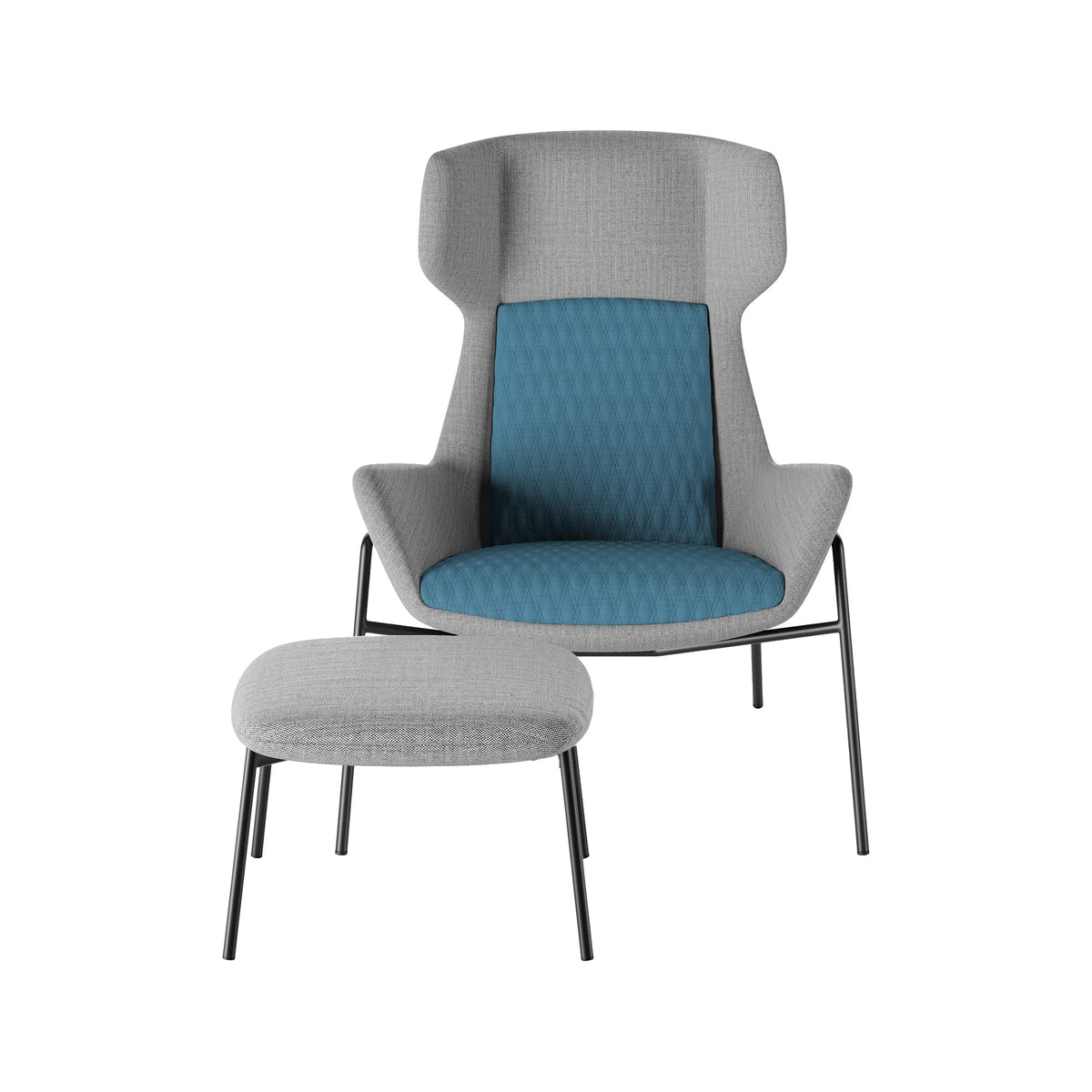 Samba High fauteuil in grijs en blauw met voetenbank op poten
