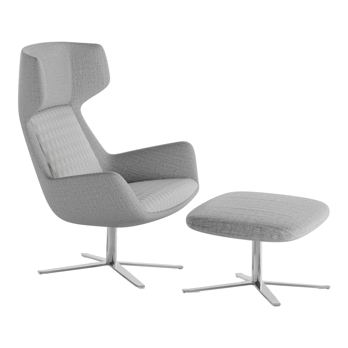 Samba High fauteuil in grijs met blauw op stervoet met bijpassende voetenbank