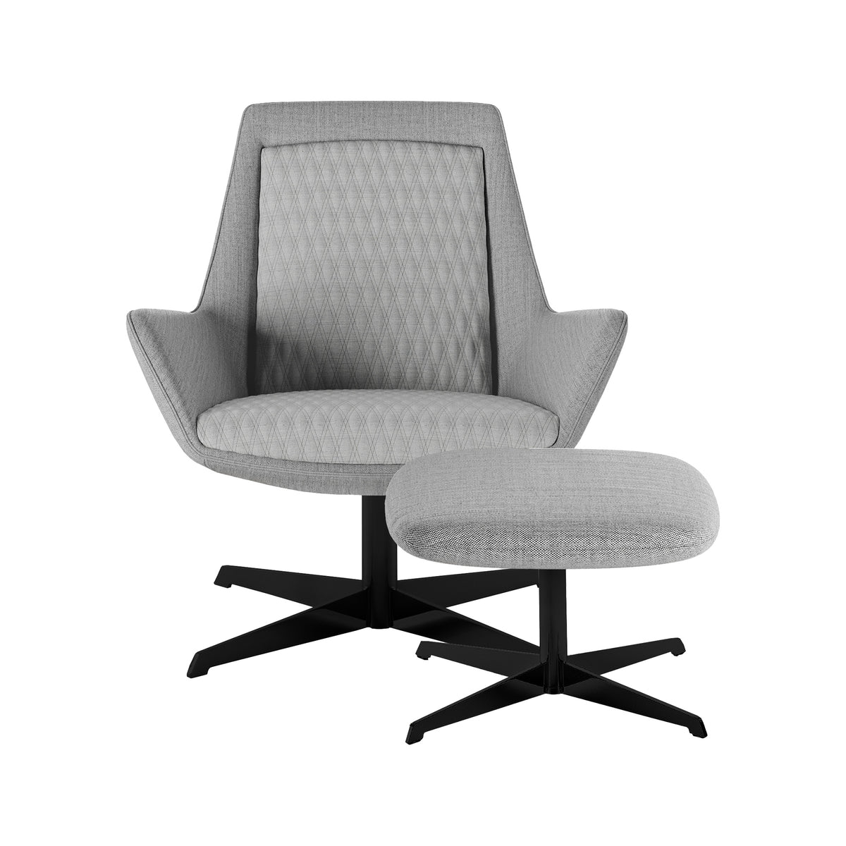Samba Low fauteuil in grijs met voetenbank op kruisvoet