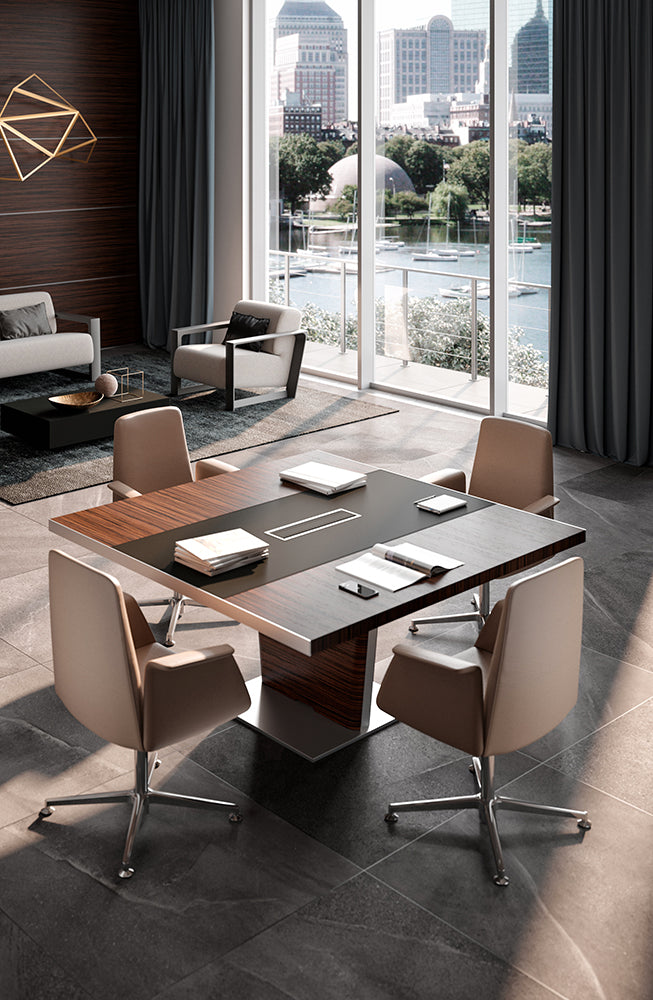 X10 vergadertafel met lederen stoelen, van bovenaf