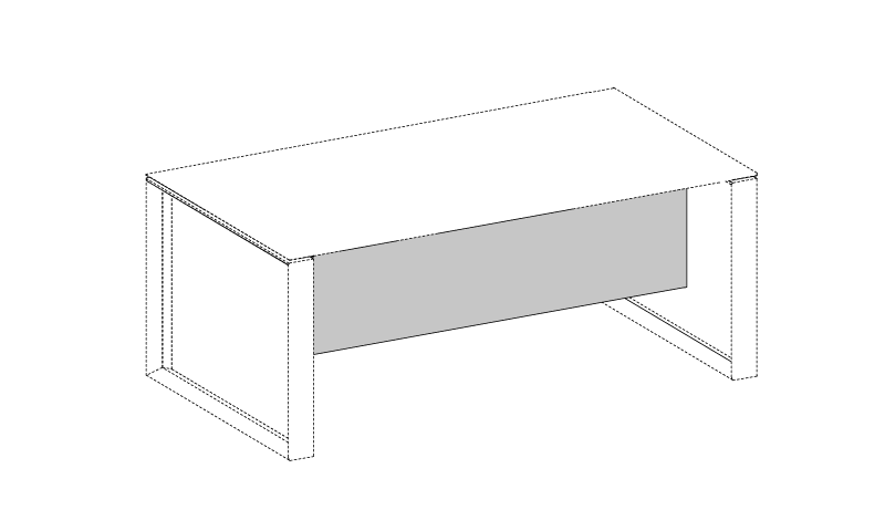 X7 bureau met zichtschot, technische tekening