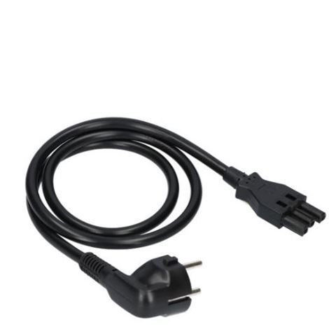 Aansluitsnoer GST18: zwart opgerold netsnoer met geaarde stekker en een haakse connector