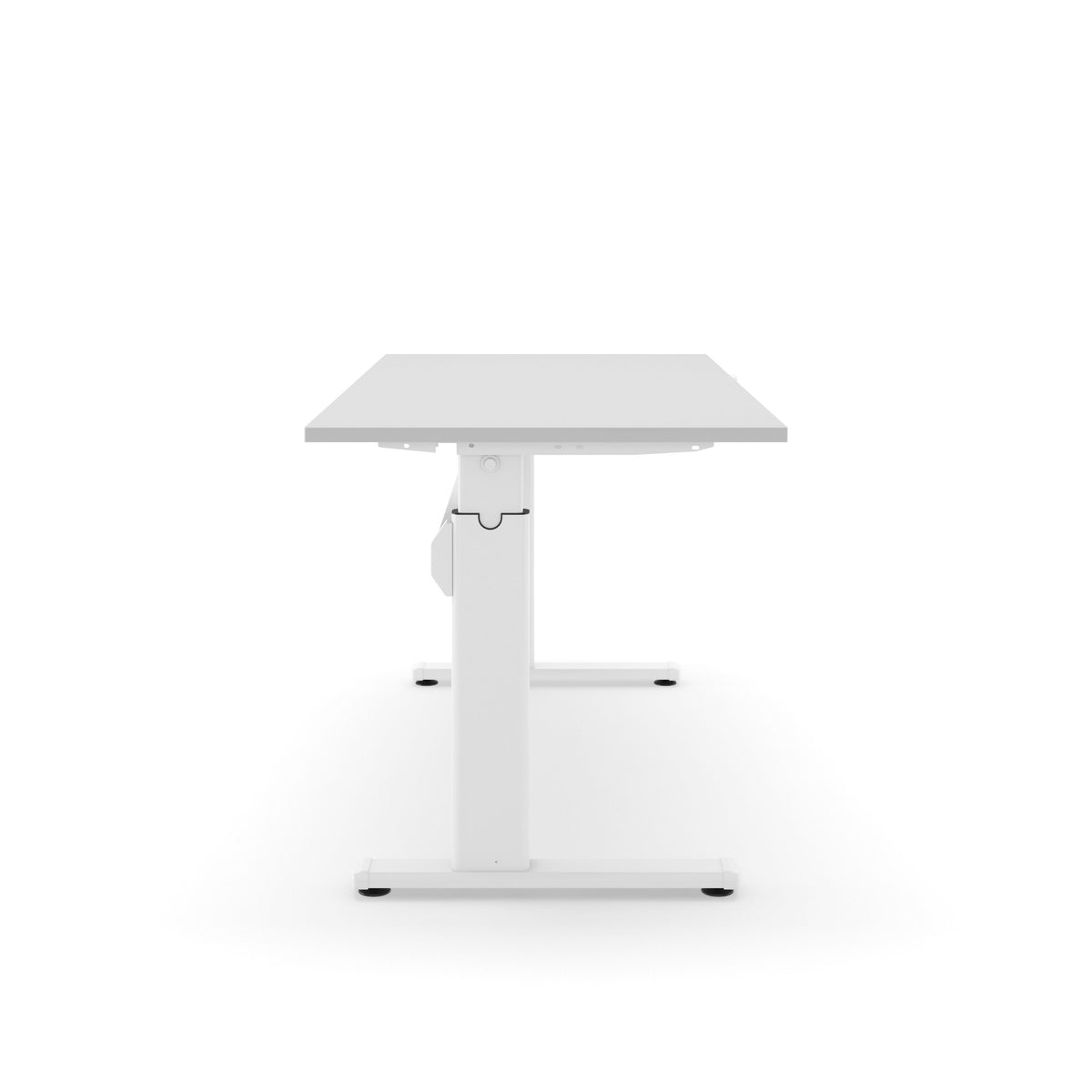 Zit-sta bureau AF 110 met zilvergrijs blad op een wit T-frame met handslinger