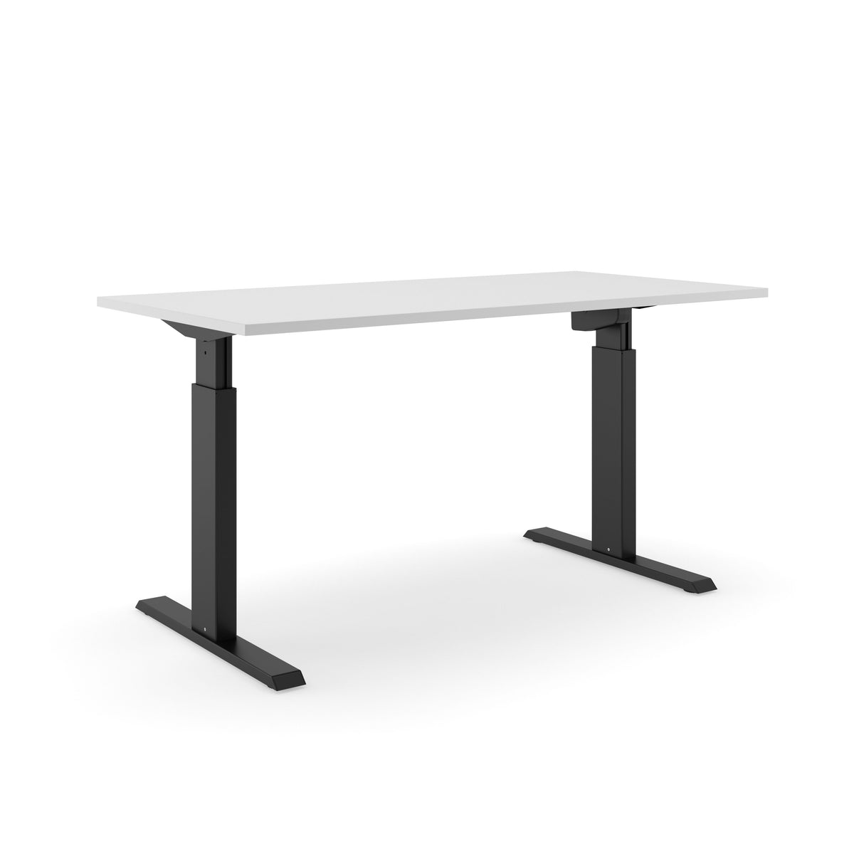 Elektrisch zit-sta bureau AF 140 met zilvergrijs blad op een zwart T-frame, schuin van voren
