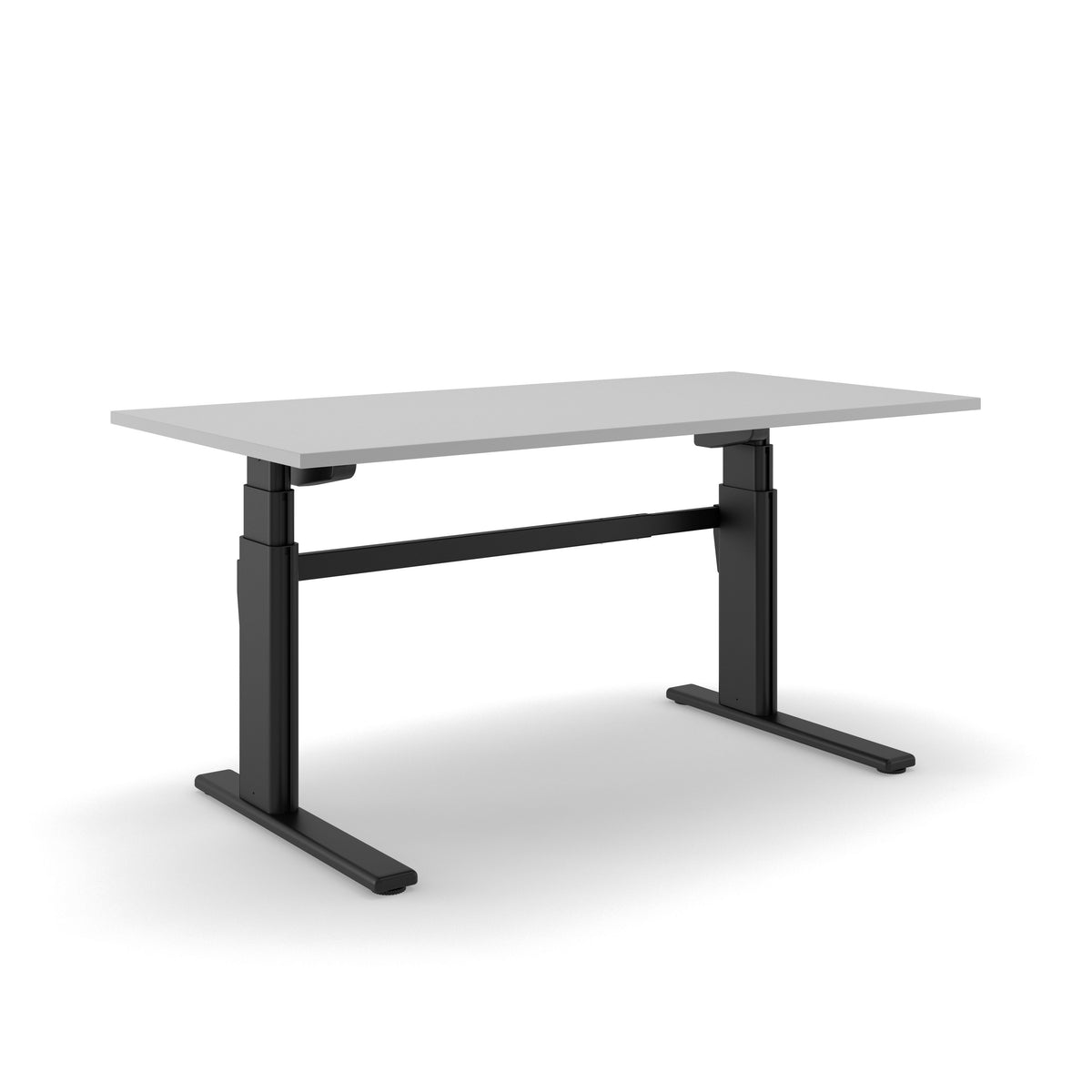 Elektrisch zit-sta bureau AF 250 met zilvergrijs blad op een zwart T-frame