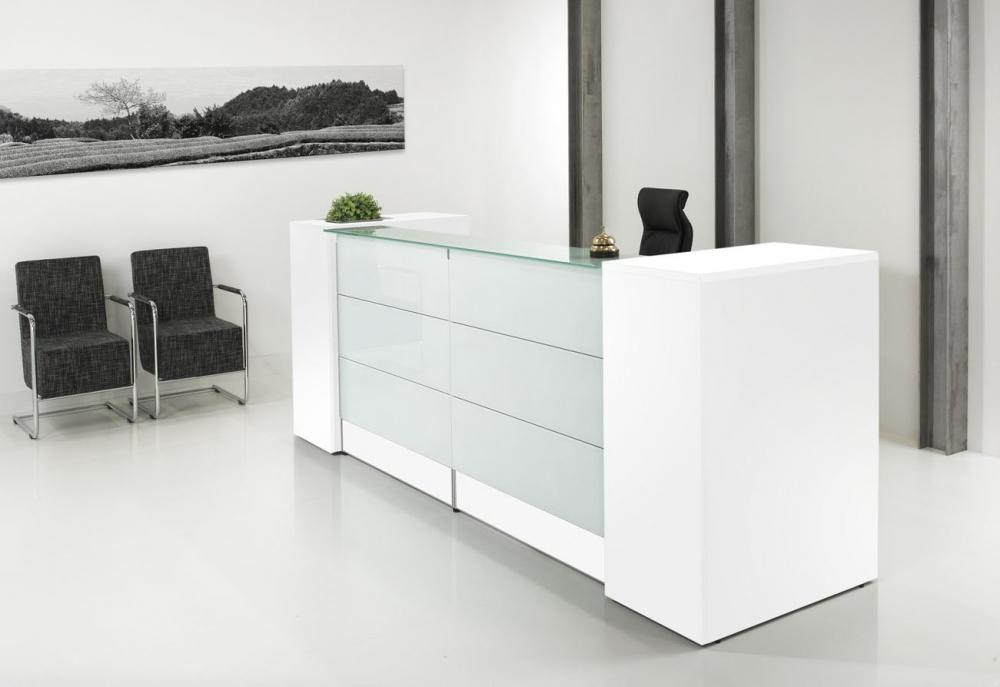 Ontvangstbalie Manager in wit, 288 cm breed, met matglazen front