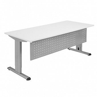 Bureau Proton recht, 160 x 80 cm, met wit blad en metalen zichtschot
