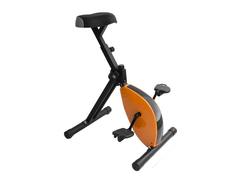 Bureaufiets met zwart frame en oranje vliegwiel