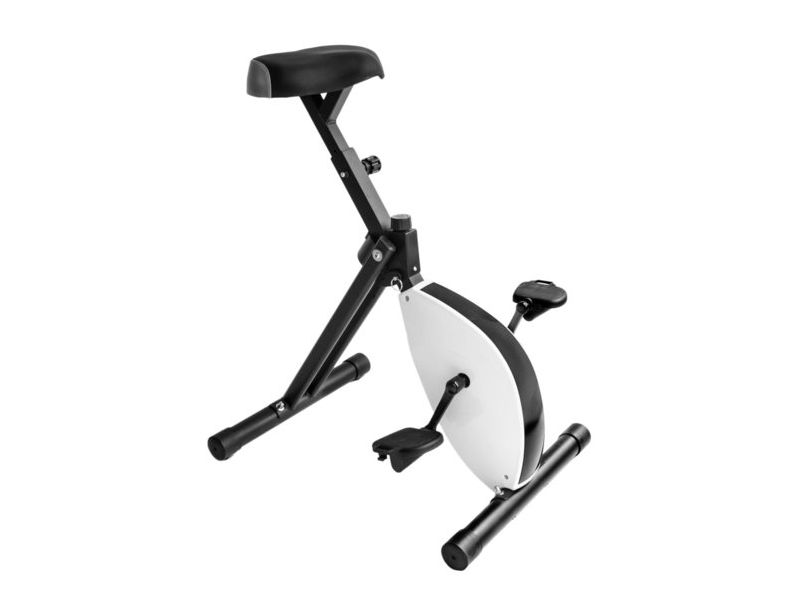 Bureaufiets met zwart frame en wit vliegwiel
