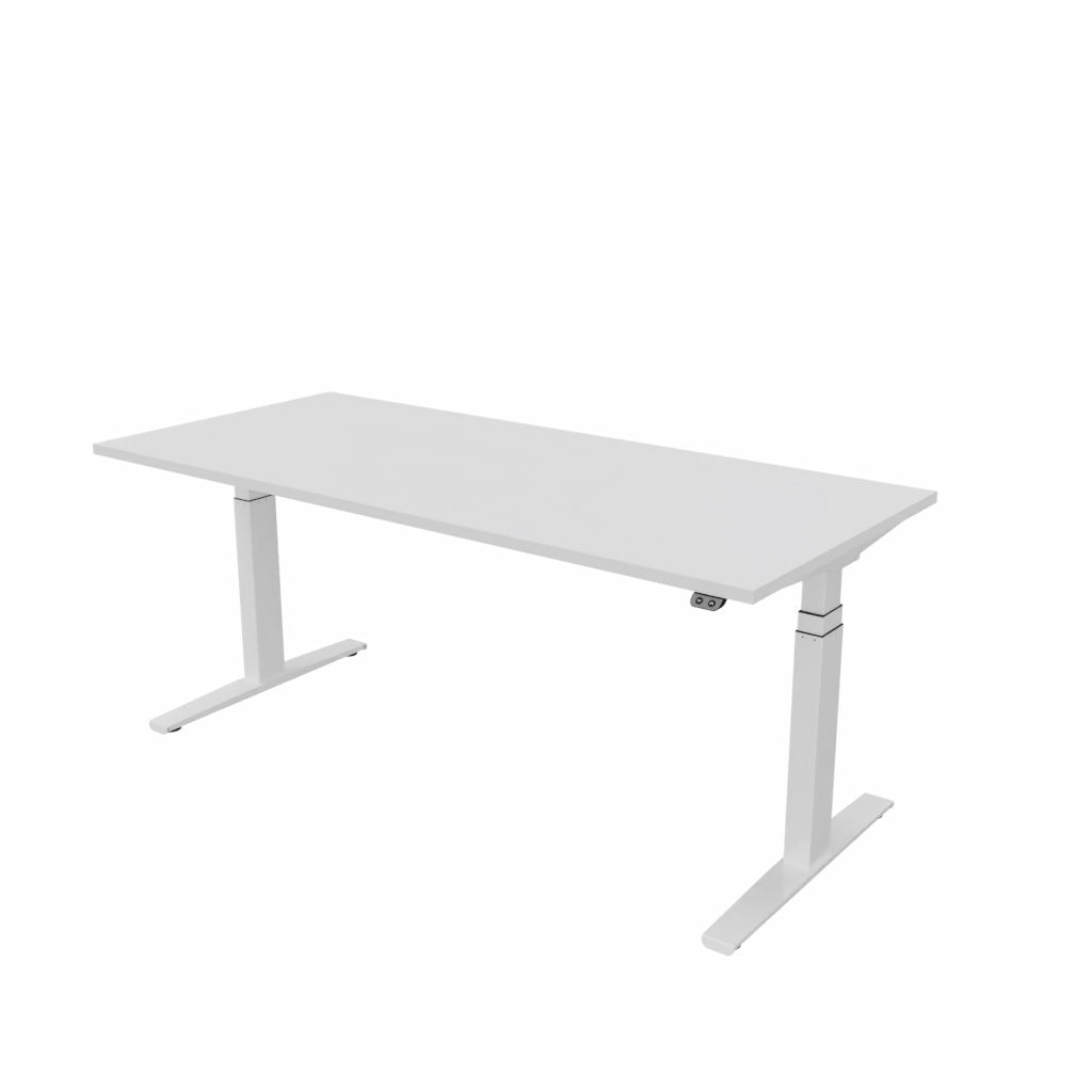 Matrix Pro Single elektrisch bureau met wit blad op een wit onderstel