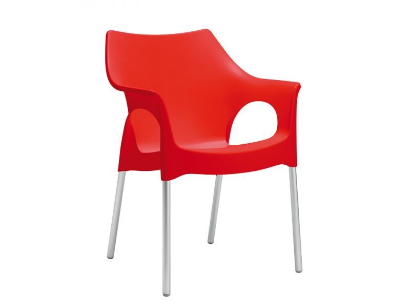 Kantinestoel Ola in rood met aluminium poten