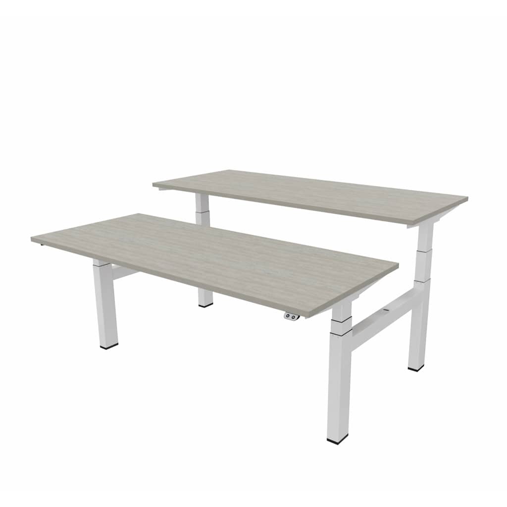 Matrix Pro Duo elektrisch bureau met lichtgrijze bladen op een wit onderstel
