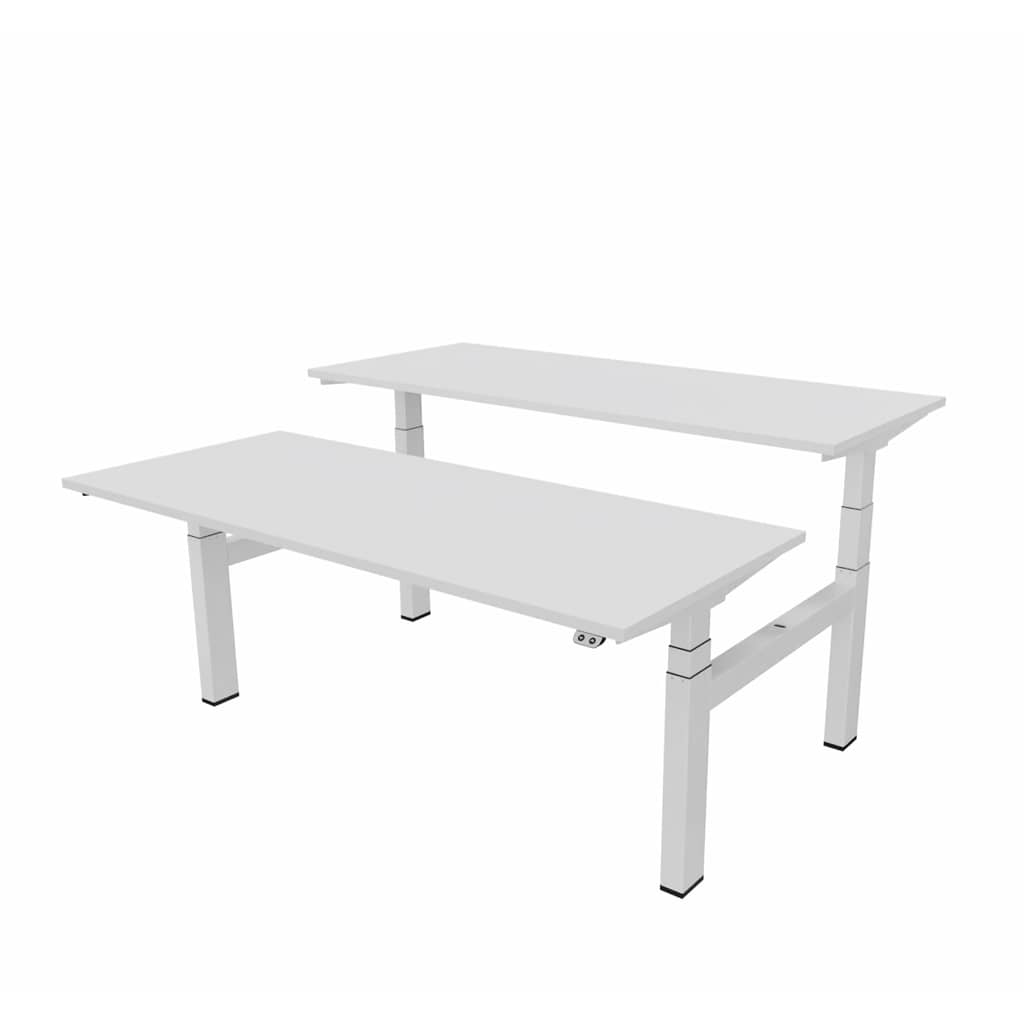 Matrix Pro Duo elektrisch bureau met witte bladen op een wit onderstel